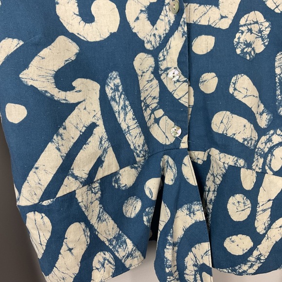Haute Hippie Blue White Abstract Batik Print Tie Front Linen Rayon Shirt Top S - Picture 2 of 6
